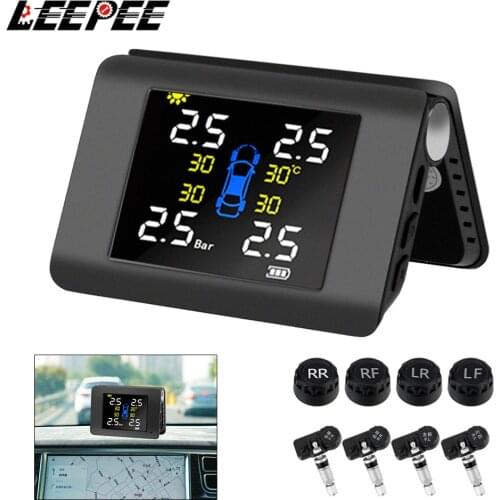 LEEPEE Car Tire Pressure Monitoring System Fuel Saving Solar Power TPMS With 4 External or Built-in Sensors LED Display