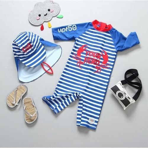 Wyoturn Boys One-piece Swimsuit Stripe Rashguard Kids Swimwear Anti-UV Babys Beach Sunscreen and Surf 2020 New