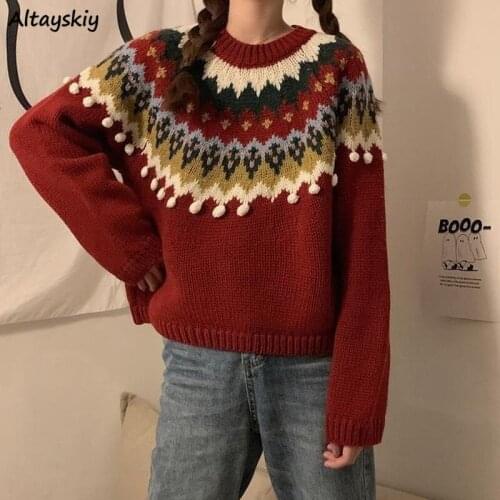 Sweaters Women O-Neck Loose Patchwork Long Sleeve Student Lovely Warm Fashionable Feminino Pullovers Knitting Korean Style Chic