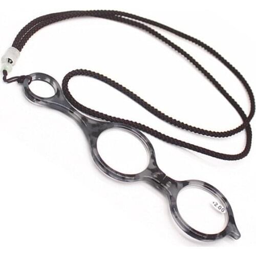 Leopard Style Handy Hang Magnifier on Neck Full Rim Light Weight Legless Round Small Size Necklace Reading Eyeglasses for Women
