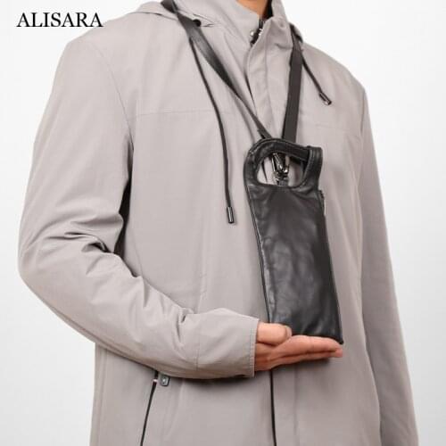 Alisara Women Cell Phone Bag First Layer Cow Leather Top Quality Ladies Hanging Neck Bags Casual Youth Small Messenger Satchels