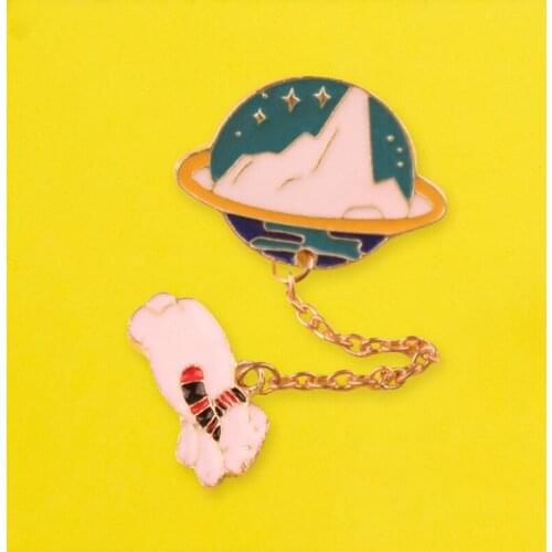 Planet Brooch Cute Polar Bear Badges for Backpack Enamel Pins Clothes Badge Lapel Pin Badges for Clothes Jewelry Accessories DIY