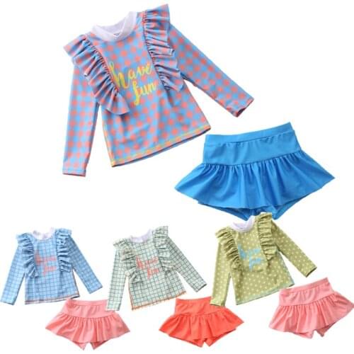 2021 Swimsuit Girls UV Protection Bathing Suit Child Long Sleeve Children Swimming Suit Toddler Baby Girl Kids Swimwear 2 Pcs