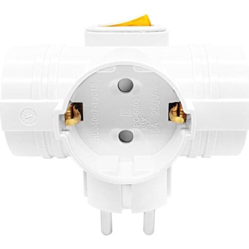 3pcs European Type Conversion Plug 1 to 3 Ways Power Adapter Socket with Switch 16A 250V Travel Home Wall Charger EU Plug Socket