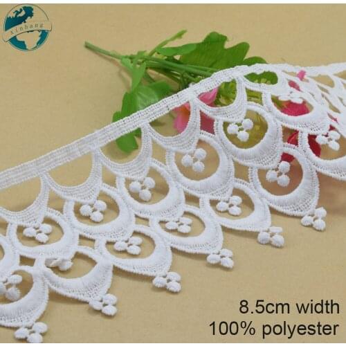 3yards 8.5cm white polyester embroidery lace french lace ribbon fabric guipure diy trims warp knitting sewing Accessories#4065