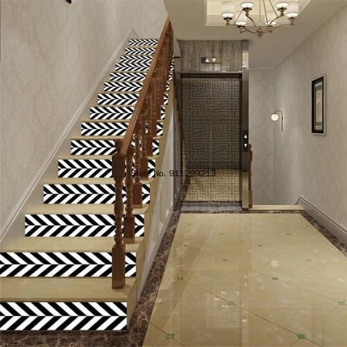 6 pcs / 13 pcs Black and White Art Wall Decal Home Stair Cover Stickers Self-adhesive Vinyl Staircase Stair Riser Floor Sticker