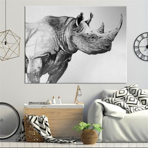 Africa Wildlife Black White Rhinoceros Canvas Paintings Animals Posters Prints Wall Pictures for Living Room Home Decoration