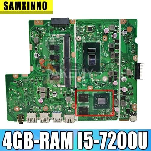 Akemy X540UB Laptop motherboard With 4GB-RAM I5-7200U (V2G) For Asus X540UB X540UV X540UBR original mainboard 90NB0IM0-R00060