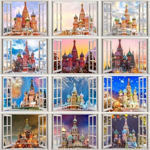 EverShine 5D Diamond Painting Landscape Picture Of Rhinestones Diamond Mosaic Building Full Square Embroidery Castle Handicraft