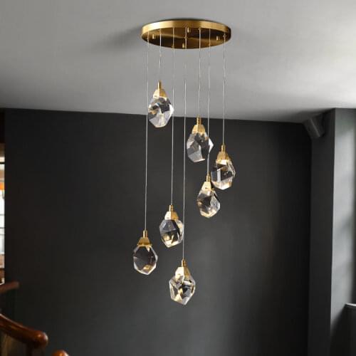 SIUU Aodern Light Luxury Crystal Double Staircase Long Chandelier Villa Living Room Revolving Hollow Creative Lamps