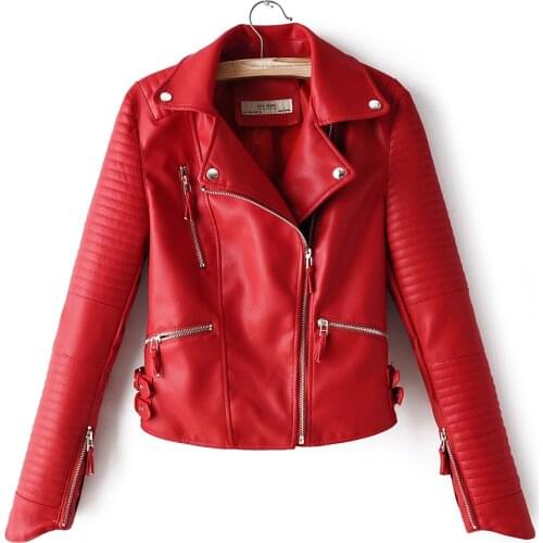 Women faux leather jacket short coat S-XL 3color spring autumn clothes full lining long sleeve zipper Drop shipping