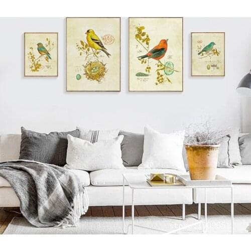 Cotton no frame pastoral birds flowers canvas printings oil painting printed on cotton cafe home wall art decoration pictures