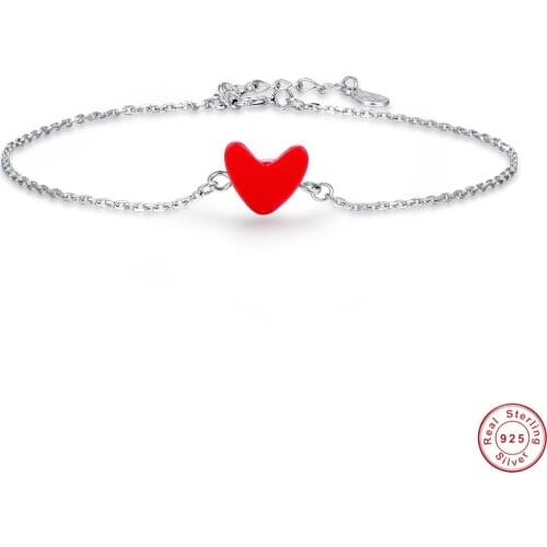 JQUEEN Lucky Red Heart Coral Platinum Plated Bracelets 925 Sterling Silver Bracelet for Women Wedding Party Jewelry