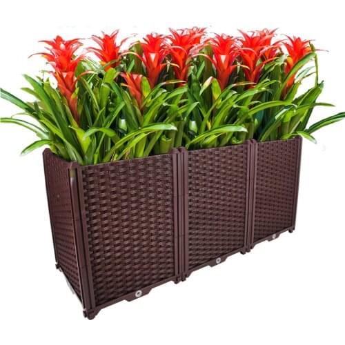Brown Rectangular Deepen Planter Grow Box Indoor Outdoor Plastic Raised Garden Bed Planting Container for Vegetables Flower Herb