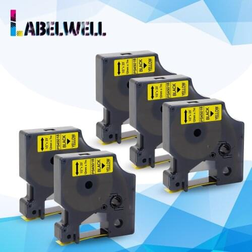 Labelwell Black on Yellow 12mm 45018 Label Ribbon compatible for Dymo Label Manager 160 280 210 Dymo D1 manager 45018 label tape