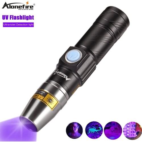 Alonefire SV14 Mini USB Rechargeable uv Flashlight 365nm Light For Fluorescent Money Detector LED UV torch