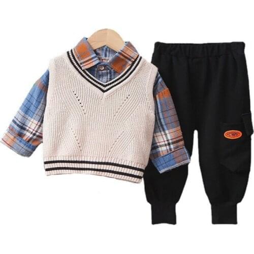 Fashion Spring Autumn Children Clothes Baby Boys Cotton Casual Vest Shirt Pants 3Pcs/Sets Toddler Sport Costume Kids Tracksuits