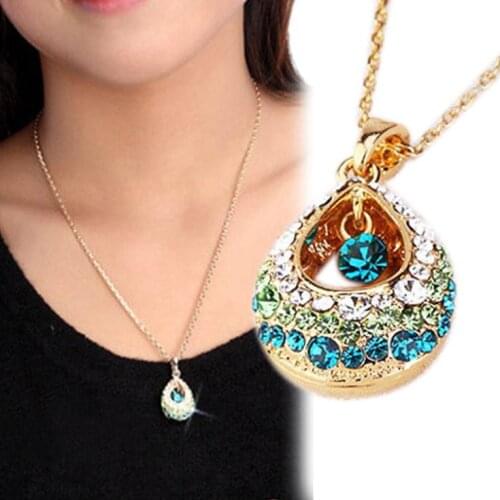 Fashion 1x Charm Multi-Colored Crystal Rhinestone Teardrop Shape Pendant Necklace Jewelry For Women