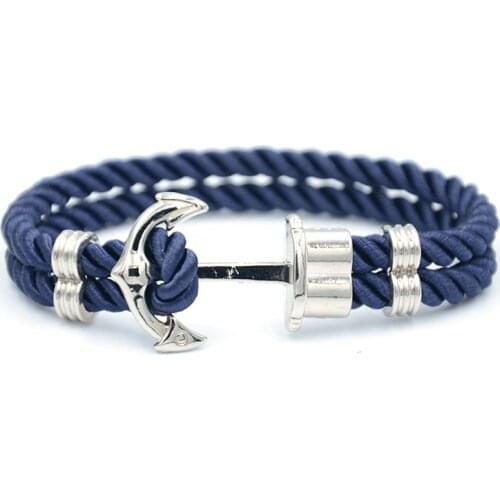 Men Anchor Bracelet Navy Blue Nylon Anchor Made of Brass Bangle Bracelet
