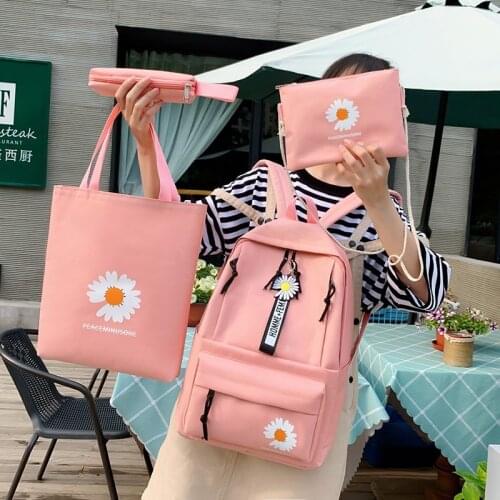 4 Pcs Set Teen Girls School Bags for Teenage Girls Student School Backpack Women Bagpack Black Schoolbag 2020 Summer New Pink