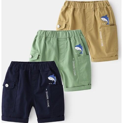 New Kids Boys Summer Fashion Shark Letter Print Shorts Children Short Pants Kids Baby Boys Elastic Mid Waist Shorts Trousers