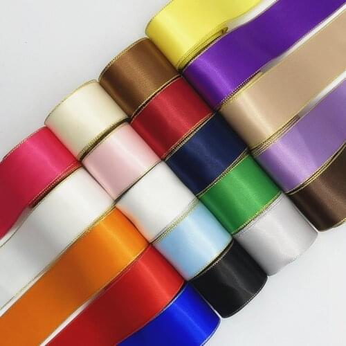 New 10mm--38mm Golden Edge Double Face Ribbon for Gift Packing Wedding Christmas DIY Bow Ribbons Crafts