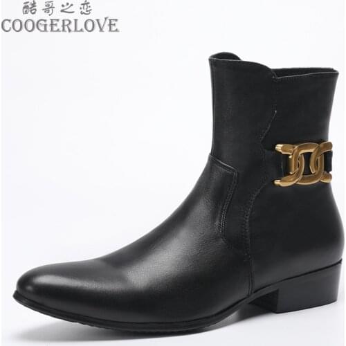 Autumnr Short boots Male Rivet Belt buckle Chelsea boots Genuine leather Tip Social contact Winter boots Luxury men dress boots