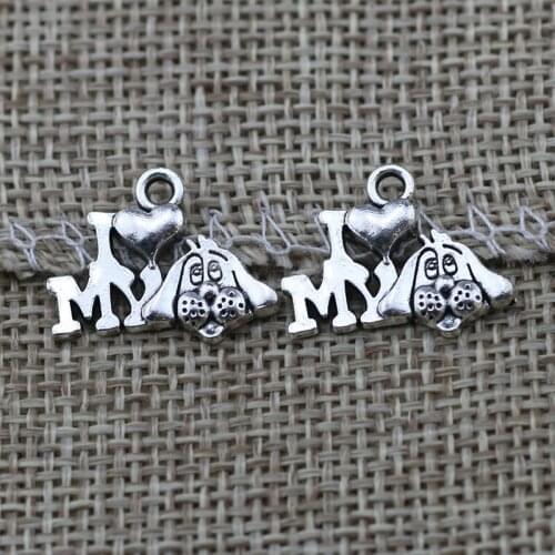 High Quality 20 Pieces/Lot 18mm*15mm Antique Silver Plated I Love My Dog Dog Charms For Diy Making