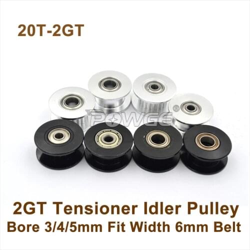 POWGE 5pcs 20 Teeth 2GT Idler Pulley Bore 3/4/5mm For Width=6mm GT2 2M Belt 20T 20Teeth GT2 Passive Pulley With Bearing 20-2GT