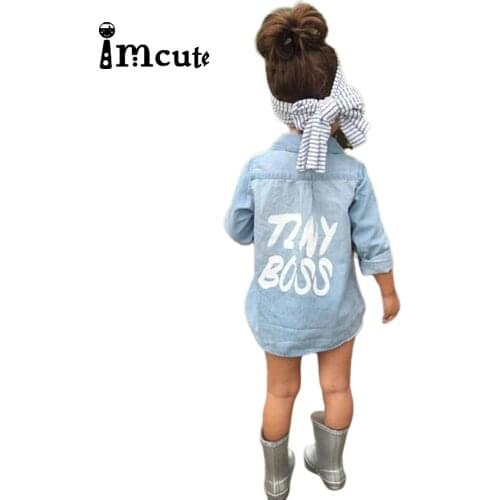 Imcute Fashion Toddler Baby Shirts Coat Cotton Denim Autumn Kids Children Clothes Letters Print Tops T-Shirt Trench Shirt Jacket