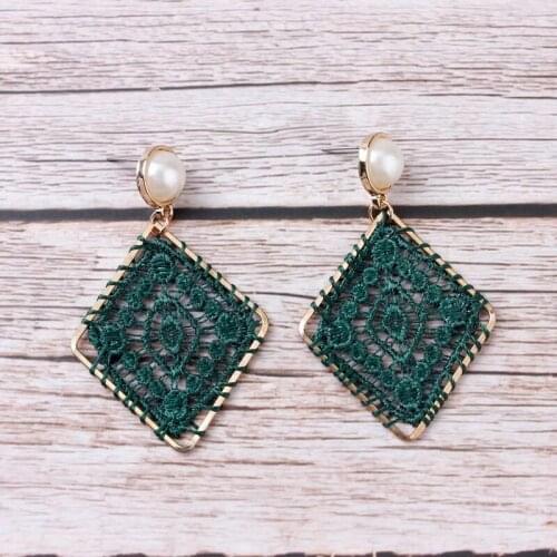 ZWPON Rhombus Tatting Black Lace Earrings for Women Jewelry Wholesale