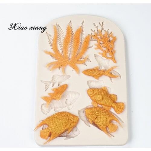 Luyou 1pcs Fish Seaweed Silicone Mold DIY Cake Border Fondant Cake Decorating Tools Sea Coral Cupcake Chocolate Moulds FM1588