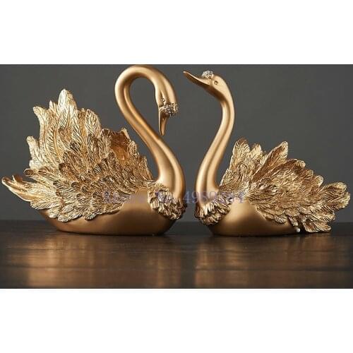 Nordic Creative Resin Gold swan Couple Crafts ornaments Modern home decoration accessories figurines christmas gift home decor
