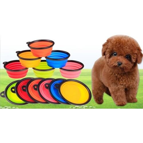 Foldable silicone dog bowl Collapsiblecandy color outdoor travel portable puppy doogie food container feeder dish on sale 2017