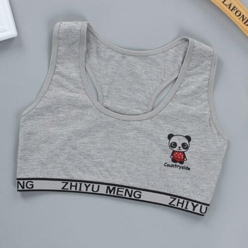 Junior Girl Racerback Cotton Sport Training Bra Letter Print Solid Color Wide Strap Underwear Bralette Seamless Layered Crop Top