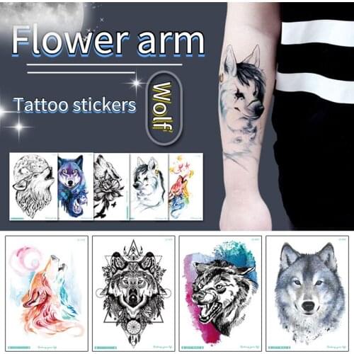 3PCS Flower Arm Tattoo Sticker Personality Wolf Temporary Tattoo Waterproof Disposable Black Body Art Painting Tattoo Sticker