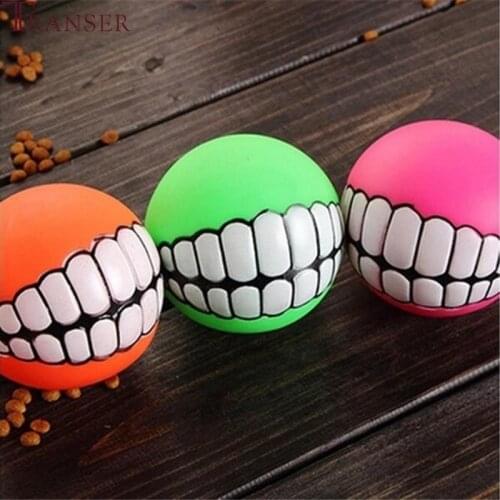 Transer Pet Supply Funny Teeth Rubber Dog Ball Toy Sound Squeak Chew Toys For Small Large Dog