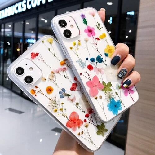 Protective Case For iPhone 11 Pro Max Case 12 Mini Silicon Real Dry Flower Fundas For iPhone X XR XS MAX 7 8 Plus SE 2020 Cover