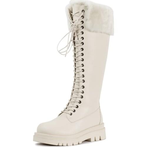 2021 New Winter Knee High Boots Fashion Female Platform Shoes Sexy Ladies Black Brown White Round Toe Cross Strap Snow Boots