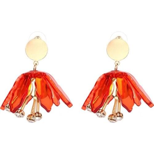 New Hot Big Hanging Earing Spring Summer Fashion Women Leaf Crystal Jewelry Dangle Acrylic Flower Bridal Statement Earrings