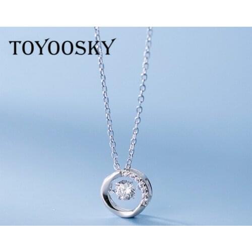 Geometric Hollow Round Circle 925 Sterling Silver Pendant Necklace for Women Dazzling Cubic Zirconia Link Chain Necklaces New