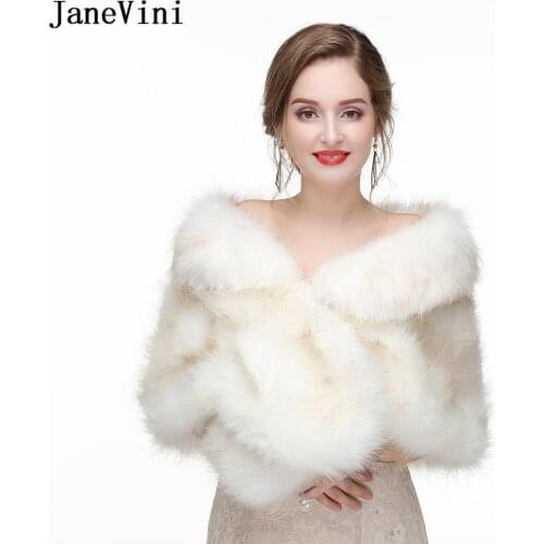 JaneVini Veste Fourrure Women Formal Fur Bolero Femme Bruid Cape Bride Coat Winter Bridal Faux Fur Jacket for Dress Stoles Shawl
