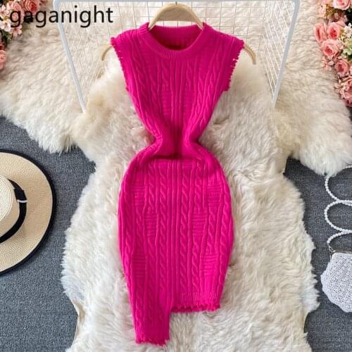 Gaganight Sexy Women Tank Knitted Dress Solid Bodycon Office Lady Solid Irregular Vestidos OL Fashion Slim Dresses 2021 New Robe