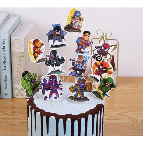 1set/lot Super Hero ThemeHappy Birthday Party Supplies Baby Shower Boys Favors Cake Picks Decoration DIY Cupcake Toppers