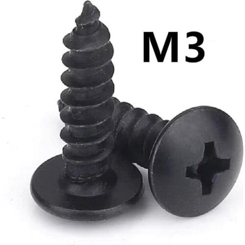 100pcs/lot M3x6/8/10/12mm TA Carbon Steel With Black Phillips Truss Head (cross Recessed Mushroom Head) Self Tapping Screws