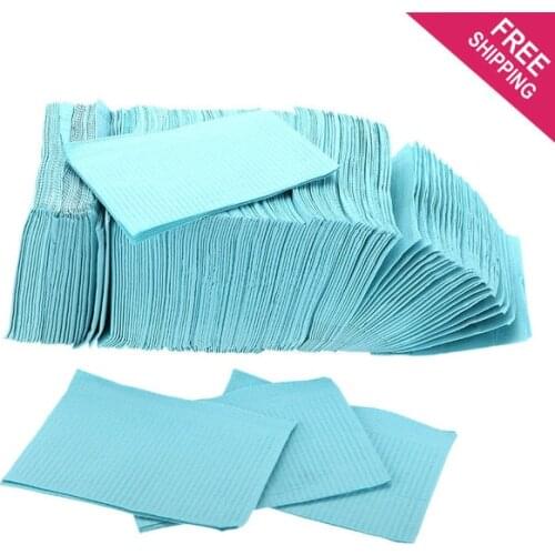 125 PCS 3-Ply Dental Patient Bibs Size 13'' x 18'' Blue Color