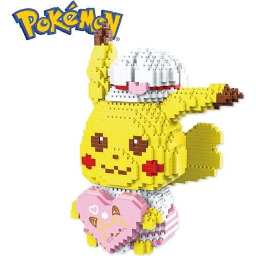 1875PCS+ Pokemon Love Pikachu Mini Building Blocks 3D Cartoon Model Diamond Micro Brick Figures Toys For Kid Christmas Gift 9084