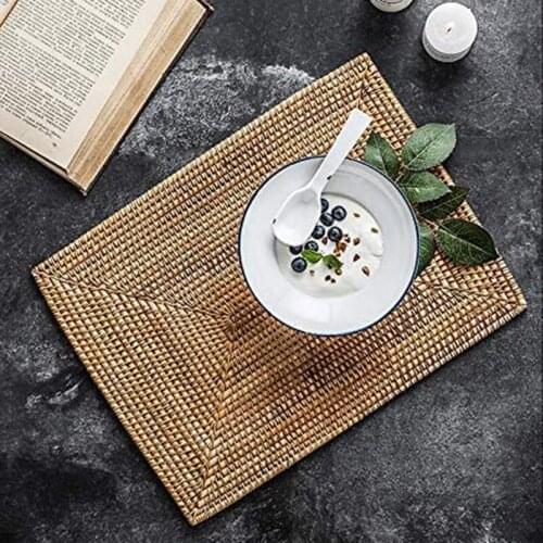 2 Pcs Table Mats Non Slip Rattan Placemats Dining Table Heat Resistant Woven Place Mats Insulation Heat Resistant Mats-ABUX