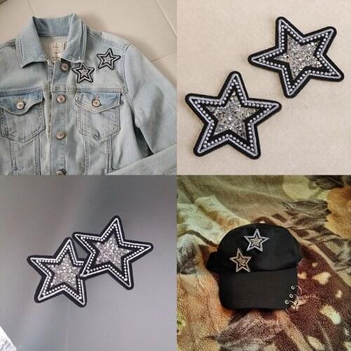 2pcs/lot Sequined Silver Star Patch Iron On Sew On star Stickers for Clothes Jeans Appliques DIY Coats Pants Badge Sewing Path