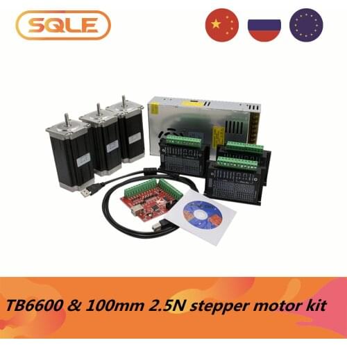 3 set 100mm 2.5Nm 3A Nema23 stepper motor & TB6600 4A Microstep driver &350w 36v power supply & 4 axis mach3 USB motion card